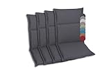 GO-DE Textil Bequeme und attraktive Polsterauflagen für Hochlehner-, Mittellehner- und Niederlehner-Gartenstühle (4er-Set, Uni Anthrazit, Mittellehner)