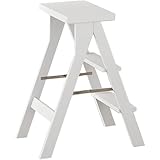 Klappbarer Tritthocker aus Holz, Leiter – 3-stufiger rutschfester kompakter Hocker für Küche, Bibliothek und Musikzimmer – multifunktionaler Sicherheitsfuß, Treppenstuhl