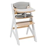 TULANO Morsel 40 Kinderhochstuhl mit 3-Punkt-Gurt, Verstellbar & mitwachsend ab 6 Monaten bis 12 Jahren, Kombihochstuhl mit Schutzbügel und abnehmbarem Essbrett, Holz Weiß-Natural