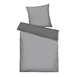 TOM TAILOR Satin-Bettwäsche, 80x80 cm + 135x200 cm, 100% Baumwolle/Satin, mit Doppelnaht am Kissen, Wendemotiv und farbigem Markenreißverschluss, TWO-TONE SOLID COLORS Grau (Moody Grey)
