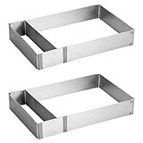 Opatiny Verstellbares quadratisches Kuchenringform-Set – Edelstahl-Mousse-Backrahmen für Torten, Pizzas, Biskuitkuchen, 15 bis 27,9 cm, Silber