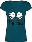 Halloween Kostüm Outfit - Boo Bees - schwarz - 3XL - Türkis - Statement Shirts Damen - XO1525 - Damen T-Shirt mit V-Ausschnitt