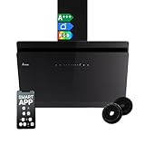 KKT KOLBE A+++ Dunstabzugshaube 90 cm 782 cbm/h Umluft Abluft Kopffrei Wandhaube | Glas Schwarz | Nachlaufautomatik | Smart WiFi App WLAN | SensorTouch | RGBW LED-Beleuchtung | SOLO9005SM