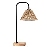 EcoGehen Nachttischlampe mit Kabelschalter, E27 Fassung, Φ20cm Lampenschirm aus Boho Rattan, Tischlampe, Klein Lampe, Schreibtischlampe, Tischleuchte, Bürolampe, Leselampe, Leselicht, 44cm hoch