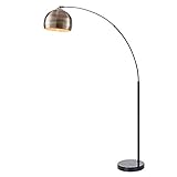 Teamson Home Arquer Gewölbt Gebogen Stehende LED-Stehlampe mit Glockenschirm und Marmorsockel, Moderne Beleuchtung in Antikem Messing für Wohnzimmer oder Esszimmer, Schwarz