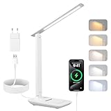 Carehabi Schreibtischlampe LED, Dimmbare Tischleuchte, LED Tischlampe mit 5 Farben und 5 Helligkeitsstufen, Leselampemit USB Ladeanschluss Touch Steuerung für Kinder, Schlafzimmer, Lektüre, Büros