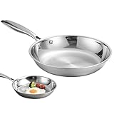 Weqizuerqi 24 cm Pfanne Kochpfannen Edelstahl Pfanne Rührpfannen für sengende und sautierende unbeschichtete Oberflächen -Induktions -Kochfeldgas Elektrische Feste Top -kompatibel
