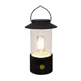 Idena 50125 - LED Campinglaterne in Schwarz, Bateriebetrieben und Kabellos, Lampe für Innen- und Außen, dimmbar, ca. 19 cm, tragbare Leuchte
