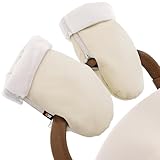 Baby Uma Kinderwagen Handwärmer Handschuhe - Fleece-gefütterte & wasserabweisende Kunstleder Handwärmer Kinderwagen, universelles Handmuff mit Reissverschluss (Beige)