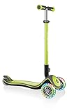GLOBBER Elite Deluxe Lights – Tretroller Kinder, 120/80 mm, ABEC 5, 3-rädrig, höhenverstellbar, LED-Rollen, Lime grün