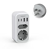 TESSAN Adapter USA Deutschland Stecker, 6 in 1 Reiseadapter Thailand mit 2 USB C und 2 USB A, Steckdosenadapter Reisestecker Stromadapter für Amerika Kanada Thailand Mexiko, Adapter Typ B