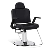 Barberpub Friseurstuhl mit Kopfstütze, Friseurstühle mit Hydraulikpumpe 360° Drehbar, Friseureinrichtung Höhenverstellbar, Barber Stuhl PVC Kunstleder, 8817 (Schwarz)