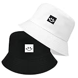 flintronic Fischerhut Bucket Hat, 2 STK Unisex Baumwolle Smiling Face Hut, Faltbarer Fischerhüte, Outdoor Sommerhut Sonnenhut, Reversibel Freizeithut für Wandern Camping Reisen Angeln (Schwarz+Weiß)