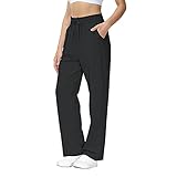 HMIYA Jogginghose Damen Baumwolle Freizeithose Lang offenem Boden Yogahose Sporthose Geradem Bein Hose mit Taschen(Schwarz L)