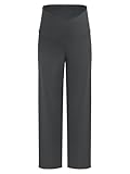 Fldy Umstandshose Locker Mit Verstellbaren Bund Stretch Rippstrick Hose Breites Bein Für Schwangere Frauen Arbeit Zuhause Freizeit Grau XXL