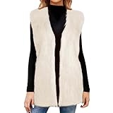 Geschenke für Frauen Kunstpelz Weste Damen Elegant Lang Fellweste Ärmellos Übergangsjacke Kunstfell Winterweste Winterjacke Thermal Einfarbig Pelzweste Winter Plüschweste