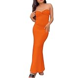 Generisch Bodycon Kleid Off Shoulder Sexy Twist Knot Front Strickkleider Ärmellos Figurbetont Abendkleider Einfarbig Elegant Partykleid Trägerlos Eng Maxikleid Für Damen Brautjungfernkleider