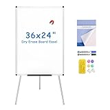 Magnetische Whiteboard-Staffelei Schwarz, 90 x 60 cm, Tragbares Trockenabwischbares Board, Höhenverstellbar für Schule, Büro und Zuhause (Silber)