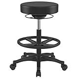 SONGMICS Arbeitshocker, hoher Sitz, ergonomischer Dynastischer Hocker, Stehstuhl, drehbar und verstellbar, 59,5 – 81 cm, mit Verstellbarer runder Fußstütze, Schwarz OSC007B01