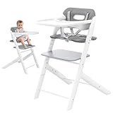 Axidou Baby Hochstuhl mit herausnehmbarem Tablett, Kissen & Sicherheitsgurt, verstellbare Sitz- und Fußstützenhöhen für Kinder ab 6 Monaten (Weiß)