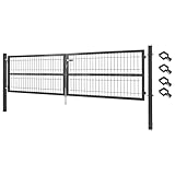 V2Aox Gartentor Tor Gartenzaun Zaun 300x80 cm Doppelflügelig Gartentür aus Metall für Stabmattenzaun Abschließbar inkl. Pfosten Grau