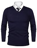 iClosam Herren Pullover Männer Langarm V-Ausschnitt-Pulli Winterpullover Strick Pullover Slim Fit Dunkelblau XL