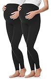 Be Mammy Lange Umstandsleggings 2er Pack aus Baumwolle Leggings für Schwangere Umstands Leggings Schwangerschafts Unterhosen mit Hoher Bund BE20-230 (Schwarz/Schwarz, M)