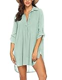 Ekouaer Damen Strandkleid Sommer Bikini Cover Up Beachwear Sexy Sommerkleid Transparent Strandbluse Shirt, Hellgrün, M