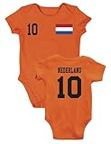 Kinder Baby Strampler Shirt Niederlande Wunschname + Nummer - Orange 18-24 Monate