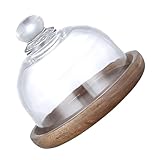 NUOBESTY Glasdeckel Tortenplatte mit Holztablett Mini Dessert Präsentationsplatte für Kuchen Snacks und Gebäck Schutz vor Staub und Insekten für Partys Hochzeiten und Cafés