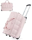 bagsmart 40L Trolley Reisetasche mit Rollen und Griff, IATA Sporttasche Weichgepäck Rolltasche groß weichschalenkoffer mit Schuhfach, Rosa