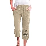 PYOJKO Damen Hosen Casual 3/4 Hose Einfarbig Baggy Jogginghose Elastischen Kordelzug mit Taschen Cargohose Bündchen Sommer Freizeithosen Bequeme Lässig Outdoorhose Festliche Wanderhose
