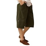 SRZYMJ Kurze Hosen Herren Baumwolle Leinen 3/4 Shorts Leicht Sommer Kurze Chino Hose Leinenhose Mit Taschen Grün XL