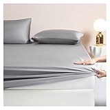 Bettschutz unterlage wasserdicht Spannbettlaken 150×200cm, weiche, atmungsaktive und kühlende Laken for Personen, die im Schlaf Schwitzen, seidenweiche Bettlaken(Grey)