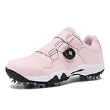 Xuanke Golfschuhe Damen Wasserdicht Atmungsaktive Turnschuhe Bequeme Spikes Golf Trainingsschuhe Drehteller Schnellverschlussystem 36-42EU (Rosa,38)