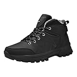 Generisch Schneestiefel Herren Gefüttert, Lederstiefel Herren Winter, Winterstiefel Dick-Sohle Wanderstiefel Kunstleder Trekkingschuhe rutschfest Arbeitsstiefel Mit-Schnürsenkel Outdoorstiefel