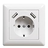 Sasudose USB Steckdose Weiß Unterputz Schuko Steckdose mit USB Anschluss (Max. 3.4A) System 55 Reinweiß Glänzend Schutzkontakt-Steckdose Wandsteckdose Passent in Standard Unterputzdose für Smartphone