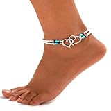 Auiremrti Elastisches Strand-Fußkettchen mit Perlen für Frauen und Mädchen,Doppellagiges Fußkettchen, süßer Boho-Herz-Fußschmuck für Sommer,Strand,Tanz,Yoga