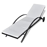 Helloshop26 Liegestuhl, Sonnenliege, Gartenbett, Terrasse, Möbel für den Außenbereich, mit Kissen und Rollen, Polyrattan, schwarz, 02_0012451