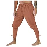 Mymyguoe Mittelalter Leinenhose Herren Retro Renaissance Piratenkostüm Cosplay Kostüm Schnürhose Pirat Steampunk Kleidung Wikinger Steampunk Freizeithose Piratenkostüm Mit Schnürung