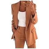 Richymfa Damen Curvy Plus Size Sommer Tailleur Hose Damen Open Front Office Overall Slim Fit Anzug mit Hose und Blazer für Zeremonie mit Hose/Rock, braun, 5X-Large