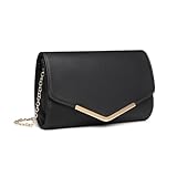 Miss Lulu Clutch Damen Tasche Abendtasche Kettentasche Schultertaschen Party Handtasche Crossbody für Hochzeit Party Freizeit Date klein Umhängetasche (Schwarz)