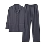 MEIHAOYIT Pyjama Herren Lang Warm Winter Sleepwear Einfarbig Marvmys Schlafen und Loungewear Nachtwäsche Hausanzug Zweiteiliger Pyjamaset Nightwear Langarmshirt Pyjamahose Herbst Oberteil 03 Grau XL