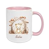 camolo Keramik Tasse mit Tier Motiven und Wunschnamen Kindertasse personalisiert Kaffebecher (Bär)