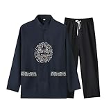 Traditioneller chinesischer Anzug für Morgenübungen, Tai Chi Kostüm, Morgenkleidung, Blau 2-XXL