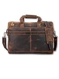 LEARICHI Laptop Umhängetaschen aus Echtem Jägerleder für Herren Handgefertigte Vintage Leder Aktentasche, Messenger Umhängetasche Mit Trolley Befestigung, Braune Business Tasche
