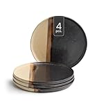 Home4You Brotteller - Ø 13 cm - Schwarz - Braun - Keramik - matt - 4er Set