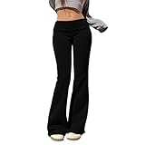 Yogahose Damen Schlaghose Baumwolle Low Waist Bootcut Activewear Hosen Freizeithose Stretch Flared Stoffhose Bootleg Leggings Fitness Jogginghose Haushose Lange Weites Bein Jazzpants (Schwarz, M)