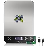 Wiederaufladbar Digitale Küchenwaage, USB C Elektronik Küchenwaage, 15 kg Hochpräzise 1g/0.1oz Lebensmittelwaage, Professionell mit harter Funktion, Batterien enthalten