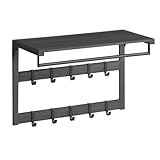VASAGLE Wandgarderobe, mit Ablage, Wandregal mit 10 abnehmbaren Haken, Hängeregal, Wandmontage, 2 Garderobenleisten, Kleiderstange, für Flur, Schlafzimmer, Badezimmer, anthrazitgrau-schwarz LCR101B04